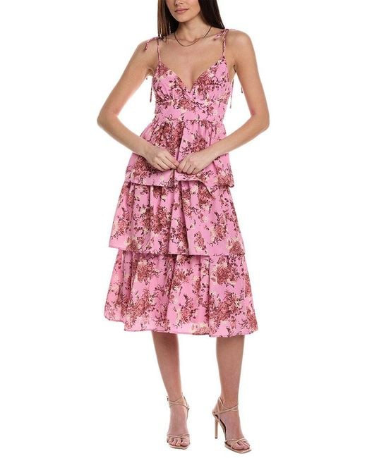 Line & Dot Pink Bloom Midi Dress