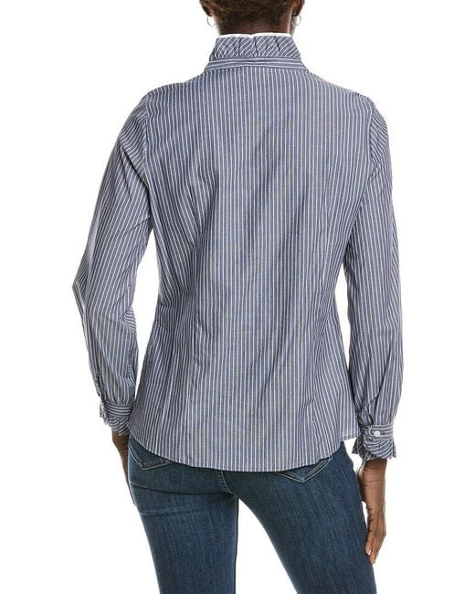 Anne Klein Blue Ruffle Button Down Shirt