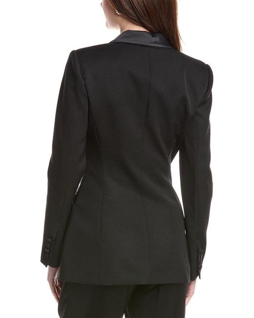 Oscar de la Renta Black Peplum Waist Grain De Poudre Wool-Blend Jacket