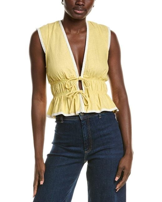 Wayf Blue Linen-Blend Top