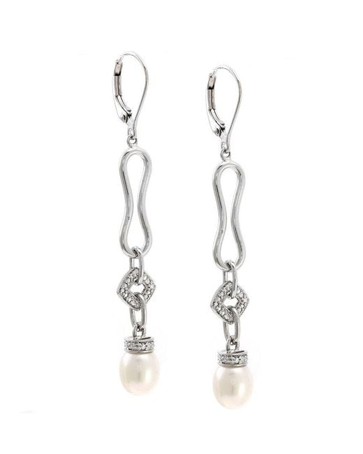 Gemstones White 0.03 Ct. Tw. Diamond & 6.5-7.5Mm Pearl Earrings
