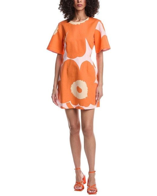 Marimekko Blue Pehmeys Unikko Linen-Blend Mini Dress