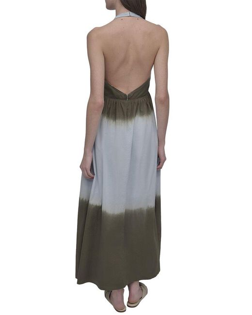 DKNY Gray Tie Dye Maxi Halter Dress With Side Seam Pockets