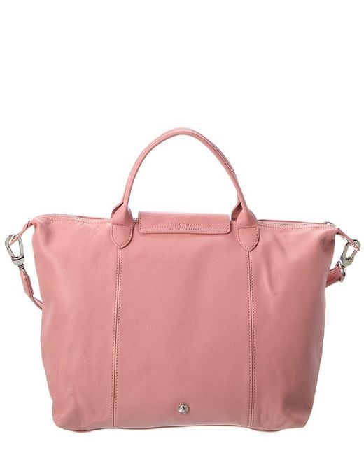 Longchamp Le Pliage Cuir Medium Leather Top Handle Tote in Pink | Lyst