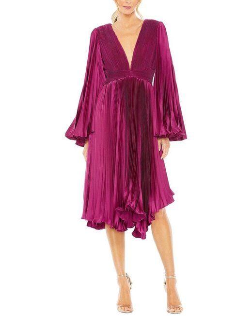Mac Duggal Pink Pleated V-Neck Flare Sleeve Dress