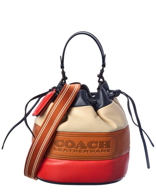 COACH Badge Field Colorblocked Quilted Leather Bucket Bag in Red Lyst
