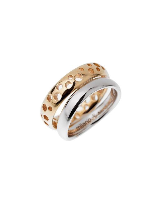 Pomellato White 18K Two-Tone Stacking Bubble Ring (Authentic Pre-Owned)