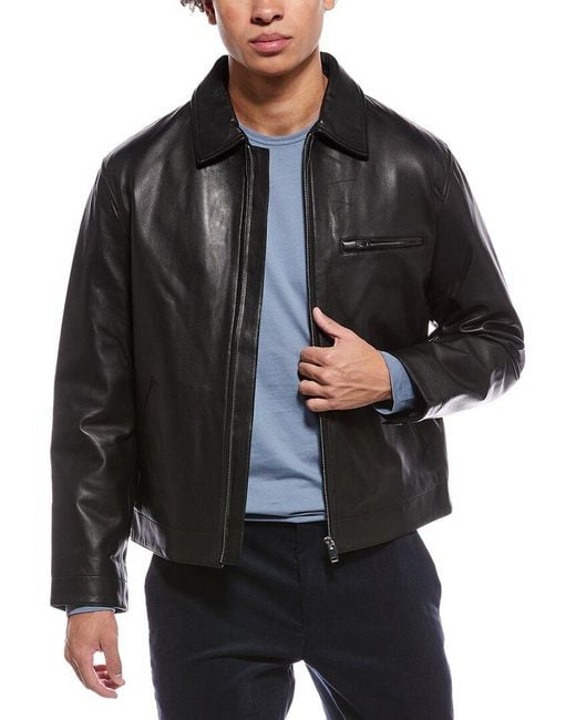 Theory Black Leather Workwear Jacket for men