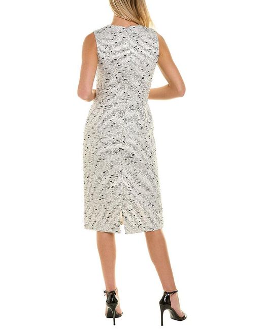 Oscar de la Renta White Silk-lined Marble Tweed Wool-blend Sheath Dress