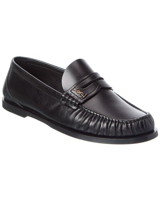Saint Laurent Black Cassandre Leather Loafer