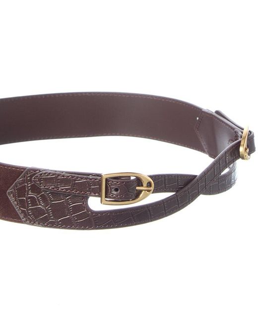 J.McLaughlin Brown Jimena Croc-Embossed Suede & Leather Belt