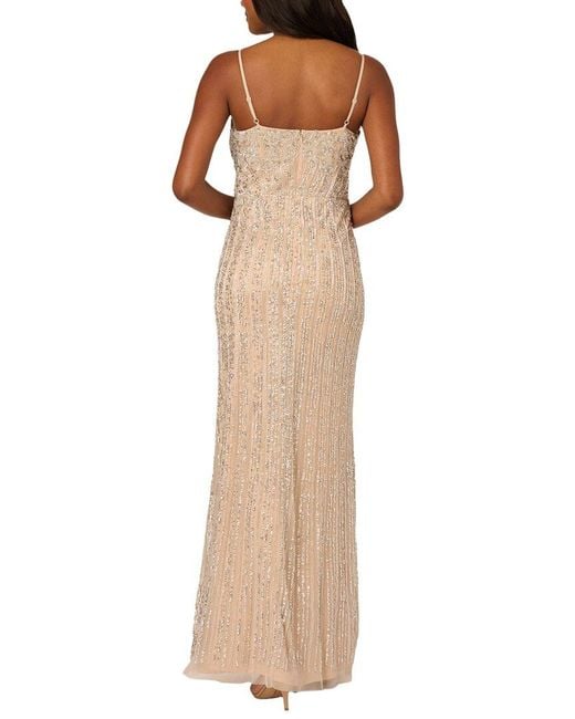Adrianna Papell Natural Beaded Mermaid Gown