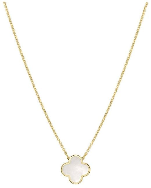 Italian Gold Metallic 14K Pearl Clover Necklace