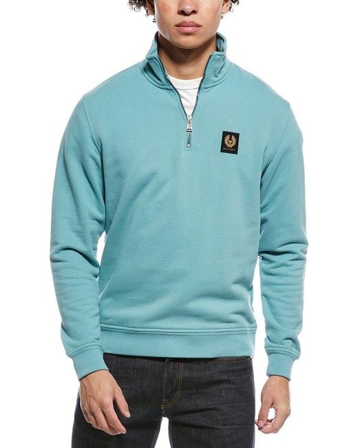 Belstaff Blue 1/4-Zip Mock Neck Sweatshirt for men