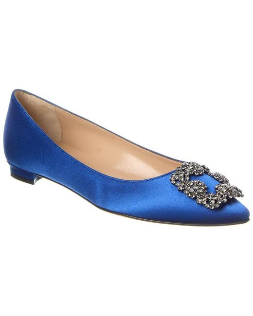 Manolo Blahnik Blue Hangisi Satin Flat