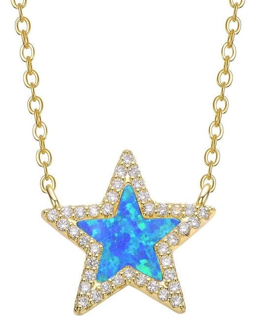 Genevive Jewelry Blue Rachel Glauber 14K Plated Cz Opal Necklace
