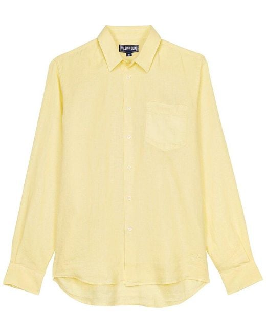 Vilebrequin Yellow Solid Linen Shirt for men