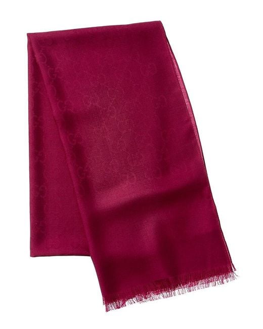 Gucci Red Logo Small Jacquard Wool & Silk-blend Scarf