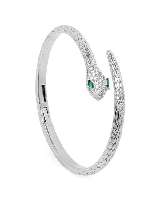 Saachi White Serpent Sparkle Hinged Cuff Bracelet