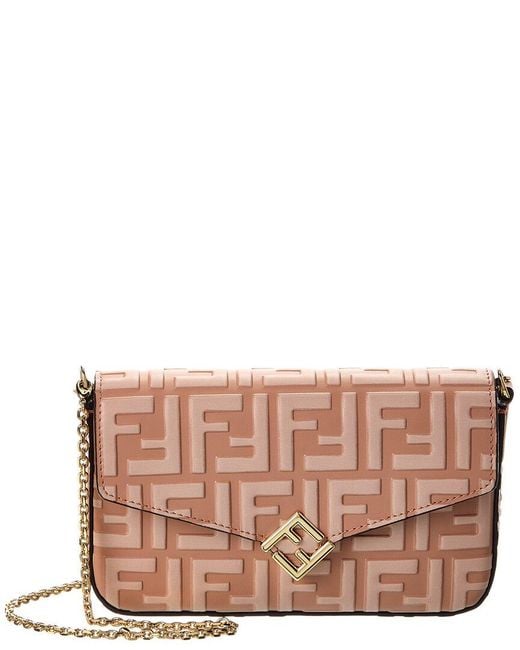 Fendi Brown Ff Diamonds Leather Wallet On Chain