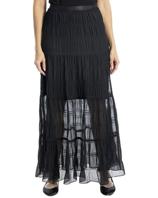 Max Studio Black Smocked Georgette Maxi Skirt