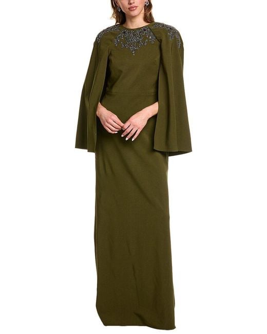 Marchesa Green Crepe Maxi Dress