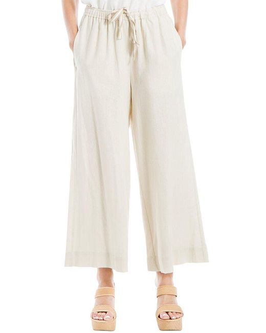 Max Studio White Drawstring Crop Linen-Blend Pant