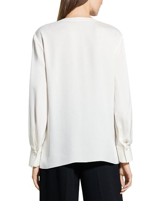 Theory White Volume Sleeve Silk Blouse