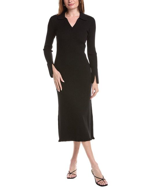 Tahari Black Polo Collar Neck Midi Dress