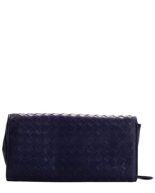Bottega Veneta Blue Intrecciato Leather Continental Flap Wallet (Authentic Pre-Owned)