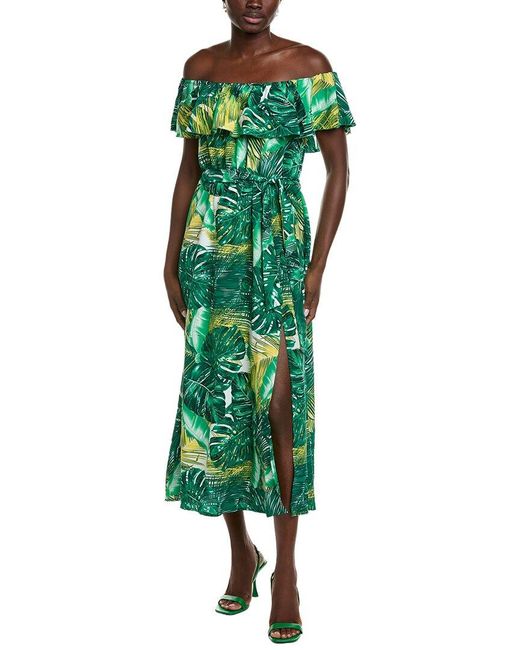 IPPONELLI Green Off-The-Shoulder Midi Dress