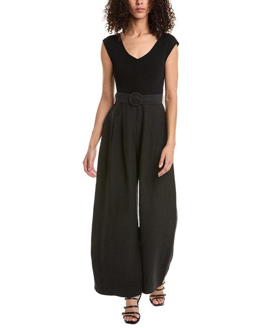 Ted Baker Black Bardot Wide Leg Linen-blend Jumpsuit