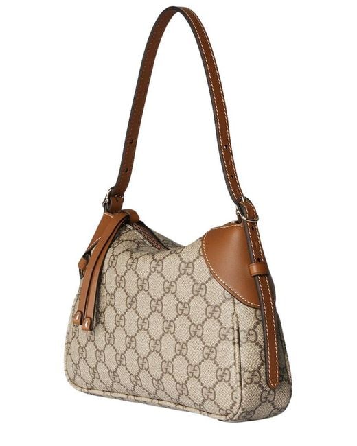 Gucci Brown Emblem Small Gg Supreme Canvas & Leather Shoulder Bag