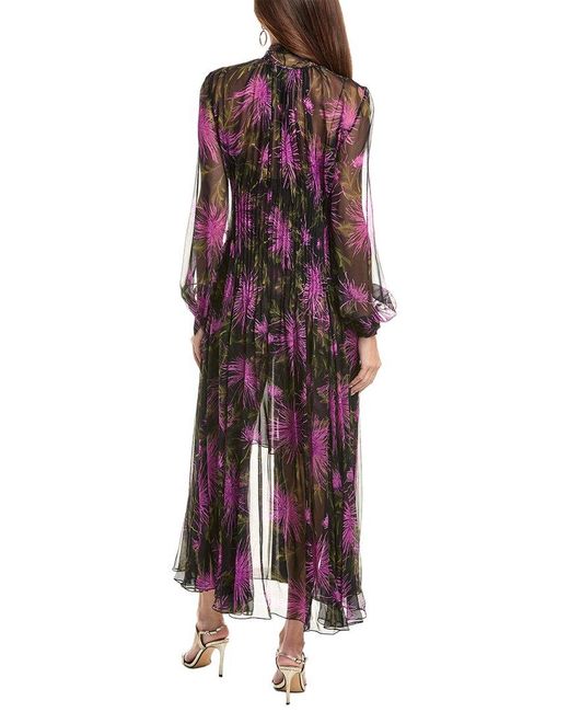 Oscar de la Renta Red Chrysanthemum Silk Maxi Dress