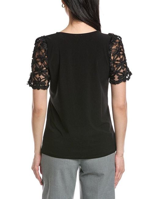 Anne Klein Black Mixed Media Top