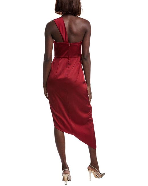 Liv Foster Red One-Shoulder Satin Midi Dress