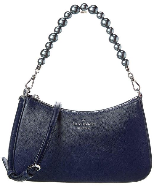 Kate Spade Blue Madison Faux Pearl Handle Patent Medium Convertible Crossbody