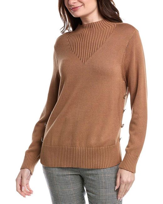Jones New York Brown Seam Button Sweater