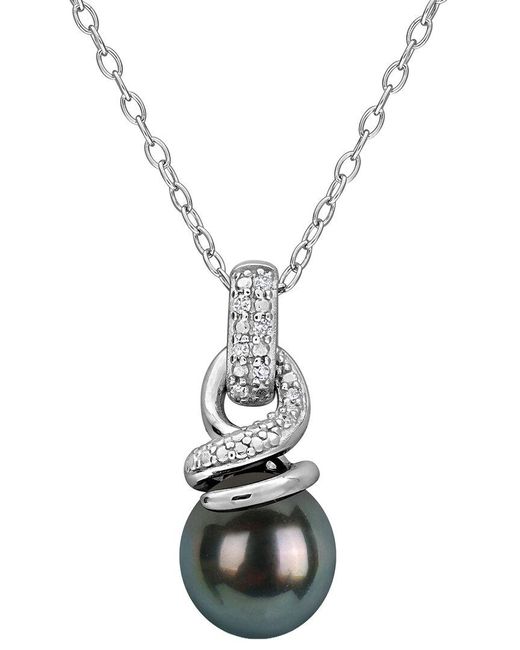 Rina Limor Metallic 0.04 Ct. Tw. Diamond & 8-8.5Mm Pearl Pendant Necklace