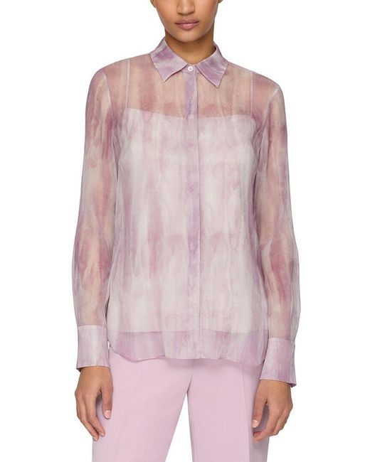 Lafayette 148 New York Pink Scottie Silk Blouse With Cami