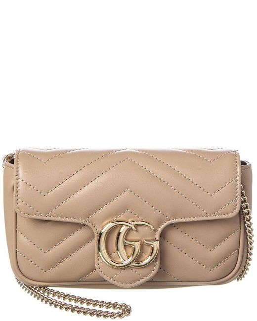 Gucci Brown Gg Marmont Super Mini Leather Shoulder Bag