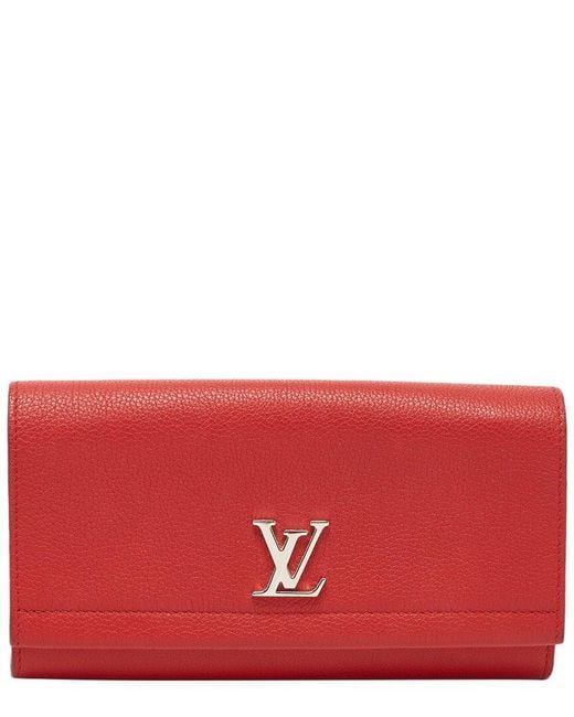 Louis Vuitton Red Leather Lockme Ii Wallet (Authentic Pre-Owned)
