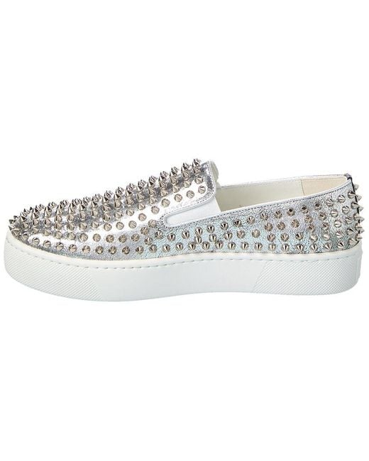 Christian Louboutin Gray Spikeboat Leather Slip-On Sneaker for men