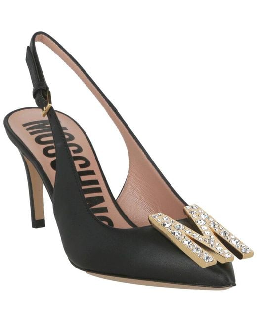 Moschino Black Crystal-embellished Leather Pump