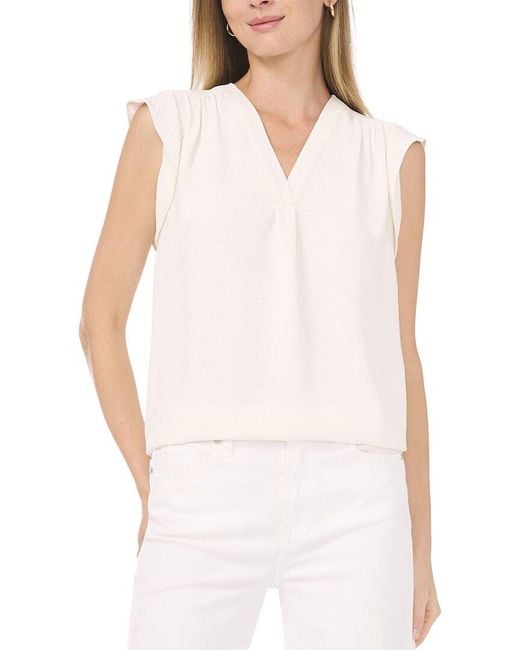 Vince Camuto White V Neck Ruffle Sleeve Blouse