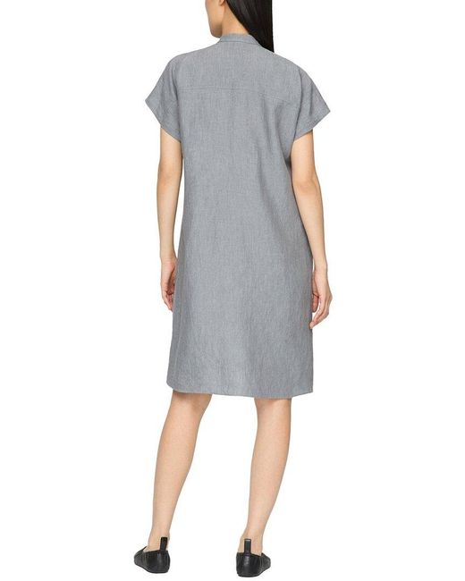 Lafayette 148 New York Blue Pintuck Bib Linen Dress