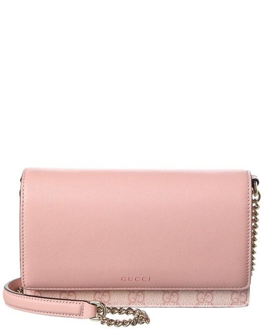 Gucci Pink Gg Emblem Gg Coated Fabric & Leather Wallet On Chain