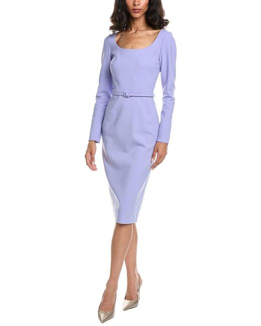 Oscar de la Renta Blue Scoop Neck Pencil Dress