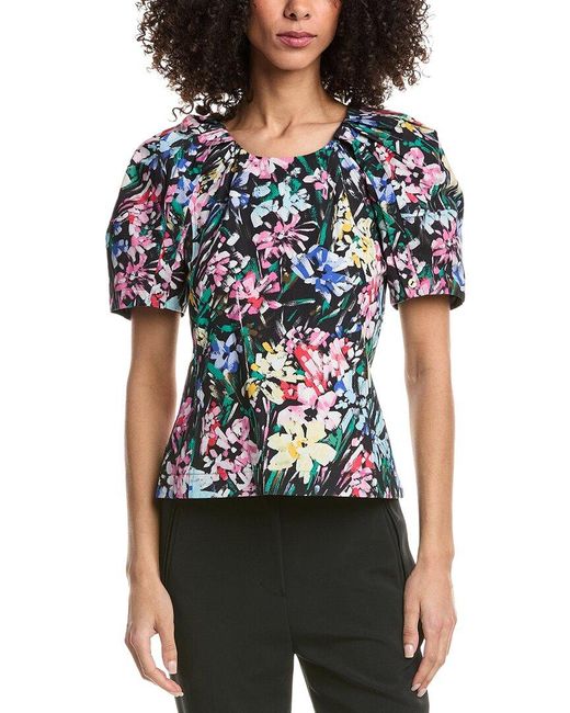 3.1 Phillip Lim Black Flowerworks Bloom Sleeve Scoop Neck Top