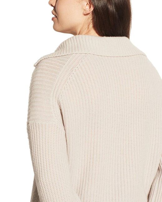 Vince Natural Plus V-Neck Collared Wool & Cashmere-Blend Pullover